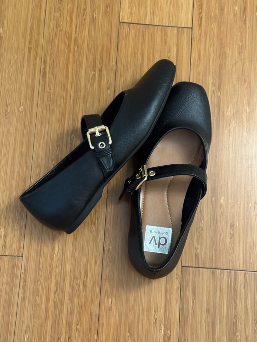 DV by Dolce Vita Black Mary Jane Flats with Gold Buckle - Picture 2 of 4